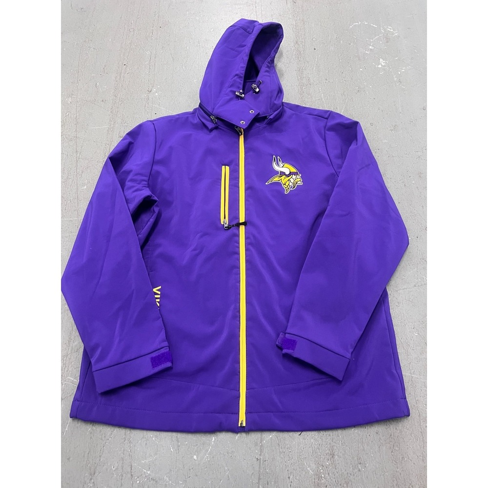 NFL Minnesota Vikings Jacket Mens Large Purple Yellow Full Zip Hooded Football